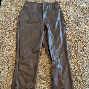 H&M: Dark maroon/brown Faux leather pants